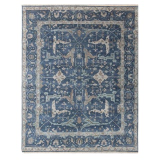 Oushak Hand-Knotted Wool Blue Rug - 6'x9' For Sale