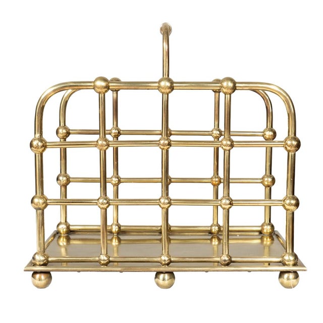 American Aesthetic Brass Wood Caddy For Sale - Image 4 of 6