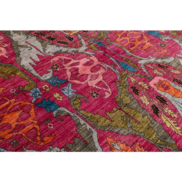 Vibrant Fuchsia & Teal Modern Bidjar Style Wool Rug With Botanical Motifs 10x14 For Sale - Image 11 of 11
