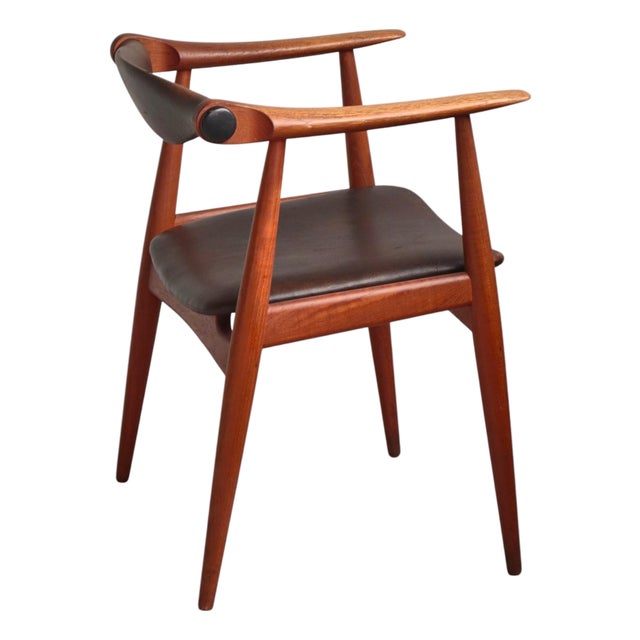 Model CH-34 Armchair in Teak & Black Leather from Hans J. Wegner, 1950s For Sale