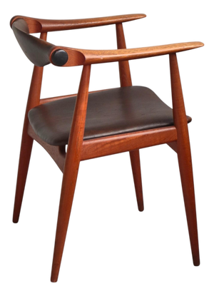 Model CH-34 Armchair in Teak & Black Leather from Hans J. Wegner, 1950s