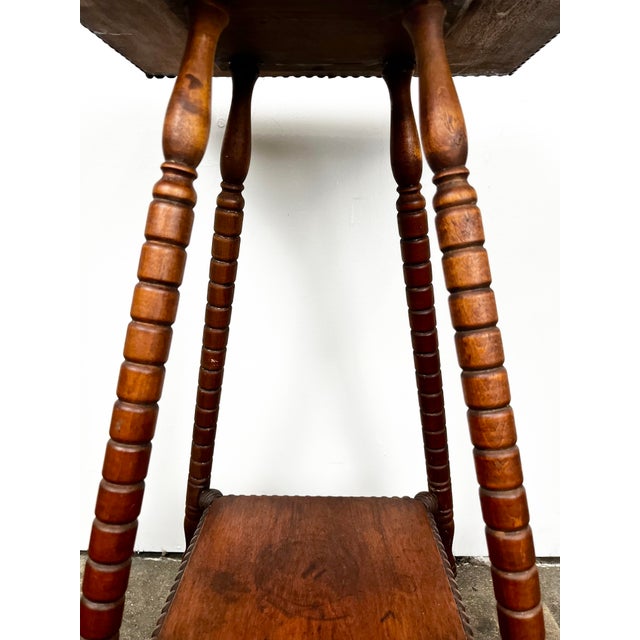 Brown Antique Victorian Spool Bobbin Turned Leg Table For Sale - Image 8 of 13