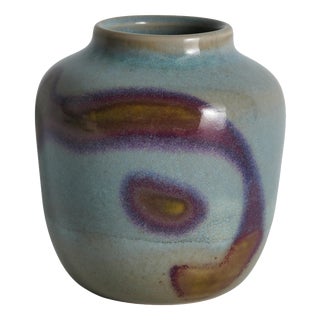 Vintage Studio Pottery Stoneware Vase with Jun-Style Glaze by Rolf Palm, 1991 For Sale