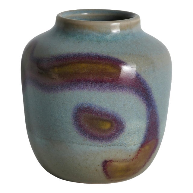 Vintage Studio Pottery Stoneware Vase with Jun-Style Glaze by Rolf Palm, 1991 For Sale