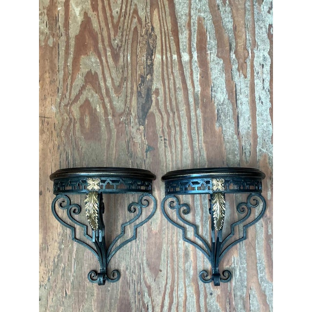 Maitland - Smith Vintage Maitland Smith Ornate Metal Wall Brackets - Set of 2 For Sale - Image 4 of 18