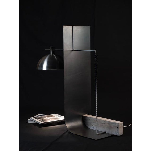 Metal Equo 2.1 Floor Lamp in Iron with Travertine and Stainless Steel by D´ARK Atelier For Sale - Image 7 of 13