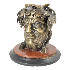 19th Century Renaissance Greek or Roman Revival Bronze Inkwell of Grotesque Bacchus Head