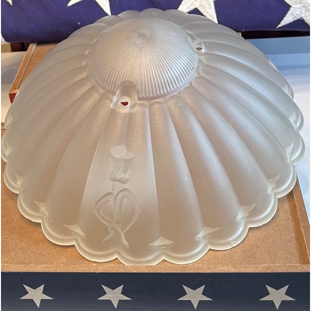 Vintage Art Deco Nautical Frosted Glass Ceiling Light Shade – Fluted 11.25” Coastal Flush Mount Globe For Sale - Image 11 of 11