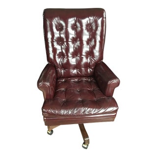 Sligh Swivel Tilt Leather Executive Chair With 5 Point Wood Base With Casters For Sale