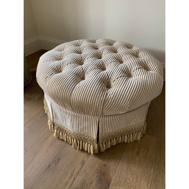 Custom Tufted Upholstered Ottoman with Fringe Chairish