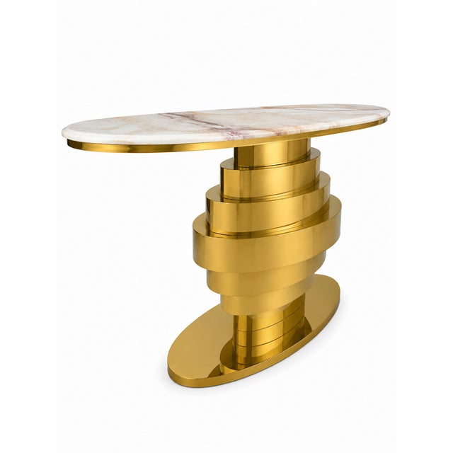 Console Table in Brass and Gold Marble, 2000s For Sale - Image 3 of 10