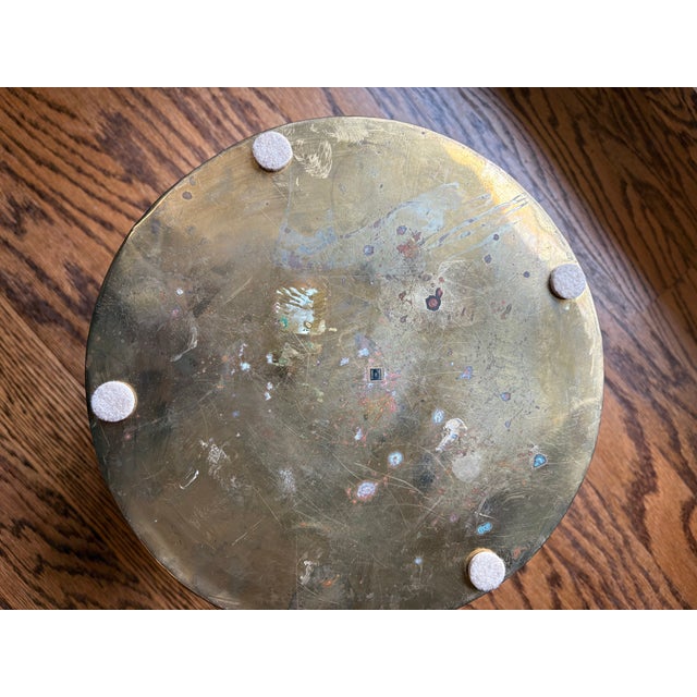 Vintage Hammered Brass Cache Pot Planter With French Style Ribbon & Leaf Motif For Sale - Image 9 of 9