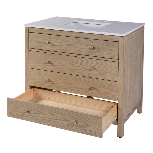 2020s Nora 36 in. W Quartz and Wood Single Sink 3 Drawer Bathroom Vanity Set, Light Oak For Sale - Image 5 of 11