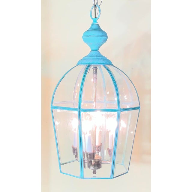 Vintage Hexagonal Solid Brass Hanging Lantern / Dome Pendant Light For Sale - Image 4 of 17