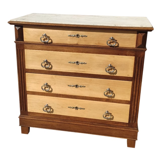 Chest of Drawers in Wood and White Marble, 1950s For Sale