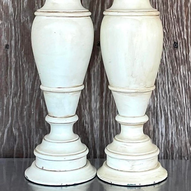 Vintage Boho Faux Finished Turned Wood Lamps- a Pair For Sale - Image 9 of 12