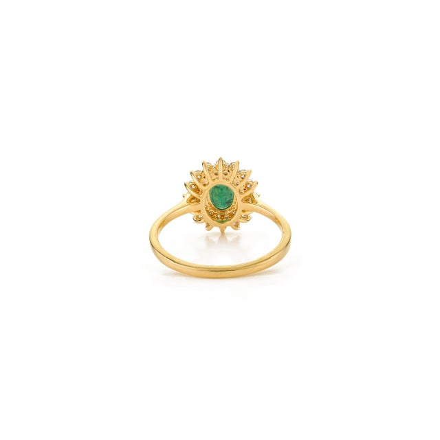 Metal Zambian Emerald Pharaonic Style Cluster Diamond Ring Size 6 For Sale - Image 7 of 12
