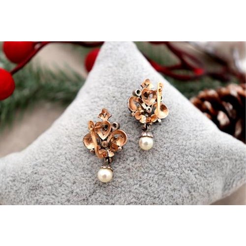 Gold and Silver Earrings with Diamond Chips, Set of 2 For Sale - Image 6 of 7