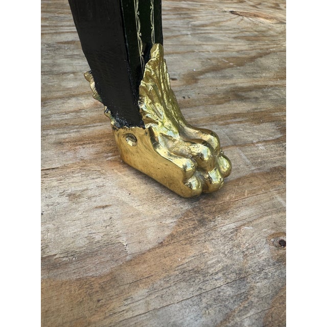 Art Deco Late 20th Century Fine All Tooled Leather Legs Top and Sides W/Brass Gallery and Hairy Claw Feet Maitland Smith Drinks Occasional Table For Sale - Image 3 of 12