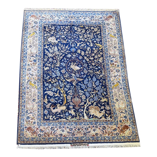 1970s A Sensational Silk & Wool on Silk Foundation Signed Persian Isfahan Rug For Sale