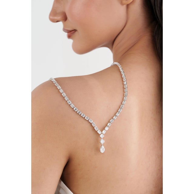White Luxury 6.24 Carat Diamond Tennis Y Necklace in 18k White Gold For Sale - Image 8 of 16