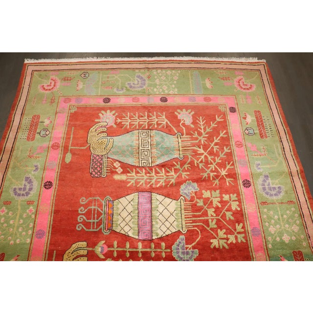 Early 20th Century Zabihi Collection Bright Pink Green Samarkand Khotan Rug - 5'7" x 11'9" For Sale - Image 12 of 12