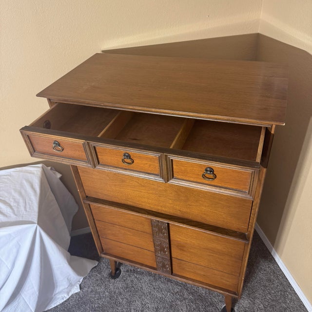 Vintage 1960s Bassett Mayan Walnut Secretary Desk Highboy For Sale - Image 10 of 11