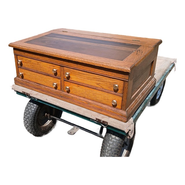 Antique Oak 4 Drawer Lift Top Spool Cabinet Desk 1890s For Sale