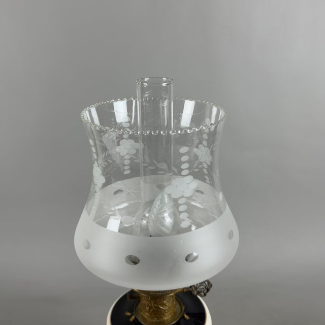 Metal Vintage Porcelain, Brass, and Glass Table Lamp from Limoges, France For Sale - Image 7 of 16