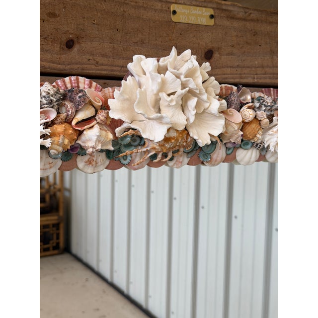 Ivory Custom Coastal Seashell Wall Mirror With Coral & Mixed Shell Mosaic Frame For Sale - Image 8 of 12