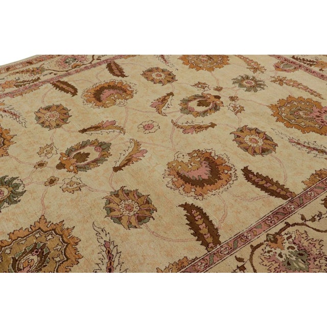 Rug & Kilim Late 18th Century Antique Agra Rug in Gold With Green and Pink Floral Patterns For Sale - Image 4 of 7