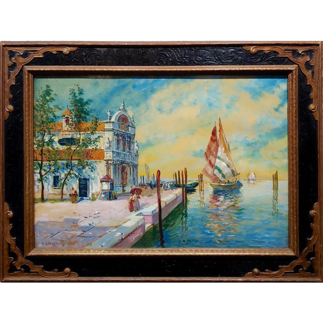 19th Century Mediterranean Painting by s.r. Torello of Venetian Scene For Sale - Image 10 of 10