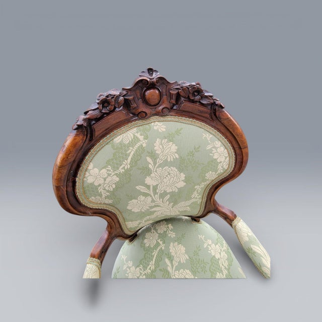 19th Century American Carved Rosewood Living Room Arm Chairs Newly Upholstered For Sale - Image 12 of 18