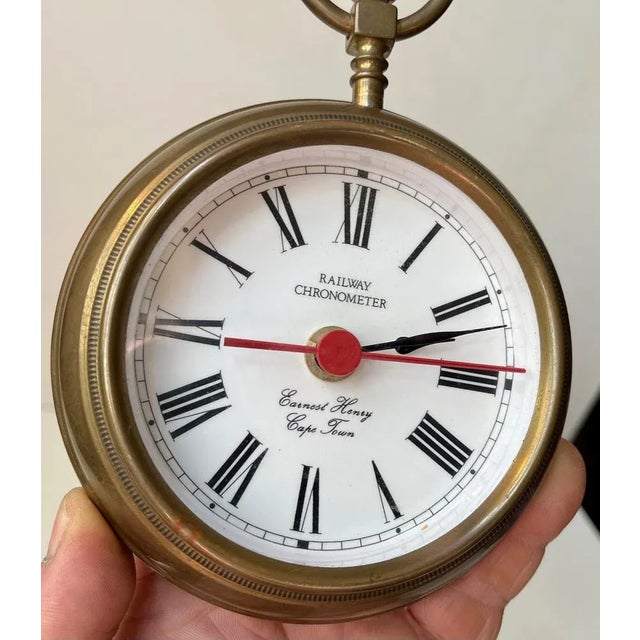 Midcentury novelty Jumbo Pocket Watch or small Wall Clock. It is called Railway Chronometer. The case, crown and...