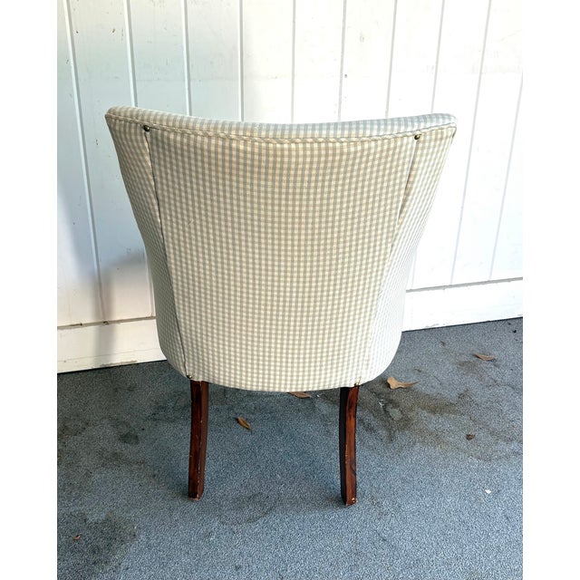 1960s Tufted Blue-Gray Plaid / Wood-Leg Accent Chair For Sale - Image 5 of 7