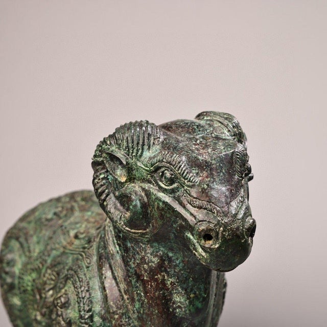 Early 20th Century Early 20th Century Bronze Ram Sculpture – 9.1" Archaic Style Animal Figure With Inscription For Sale - Image 5 of 10