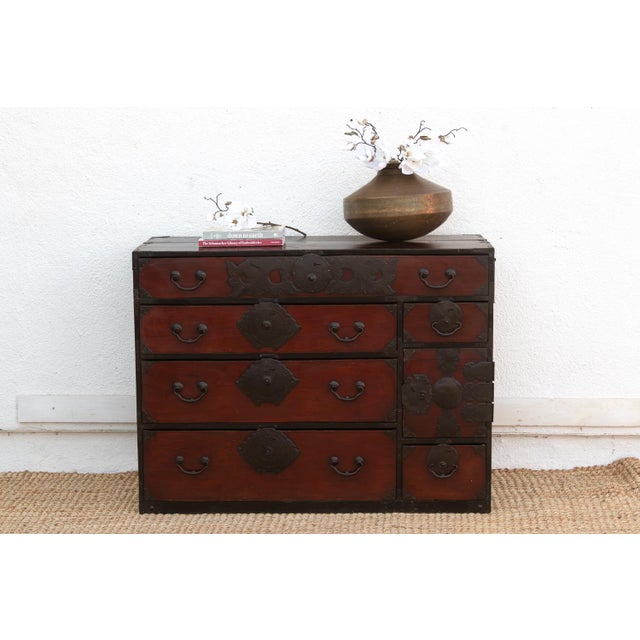 Japanese Antique Japanese Metal-Bound Tansu Dresser For Sale - Image 3 of 9