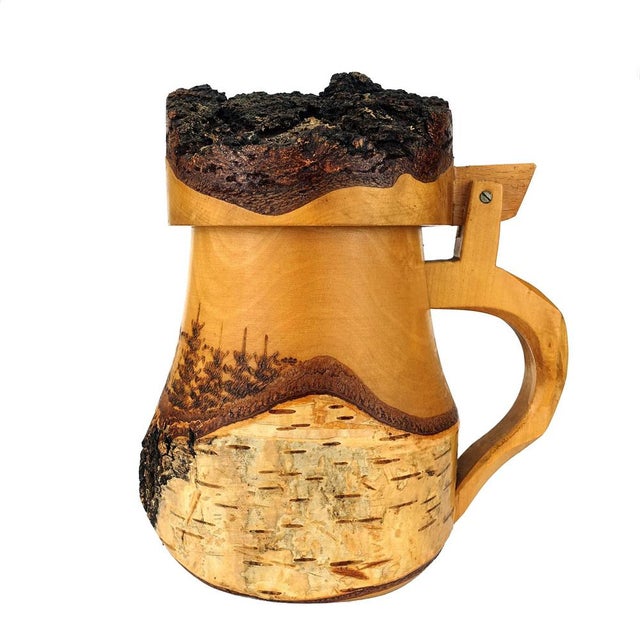 Wood Large Wooden Beer Mug in Carved Birch and Bark with Deer Motif, Black Forest, 1960s For Sale - Image 7 of 7
