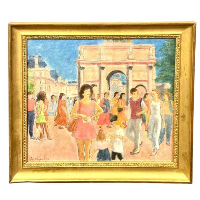 Parisian Street Pastel Painting “Arc De Triomphe, Paris” by Andrè Vignoles For Sale - Image 10 of 10