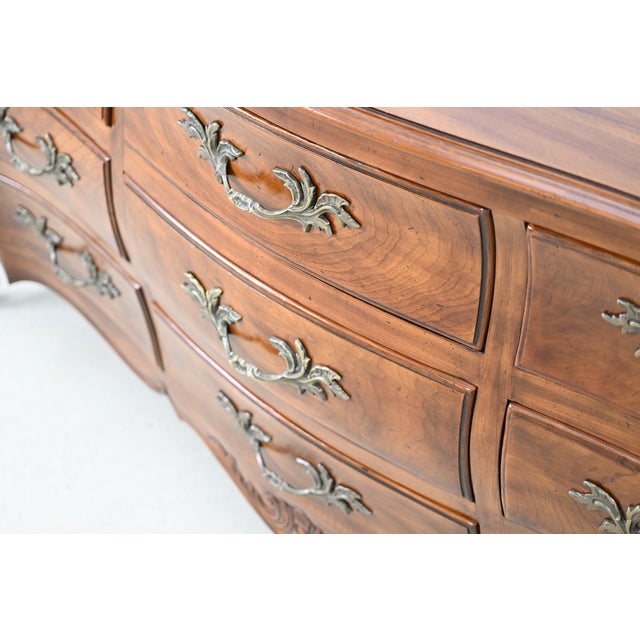 John Widdicomb French Louis XV Style Cherry Bombe Nine Drawer Dresser For Sale - Image 11 of 17