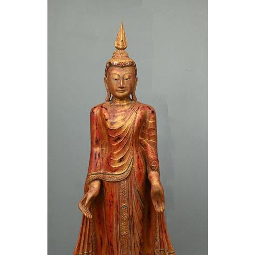 Burmese Carved Standing Buddha Statue For Sale - Image 6 of 17