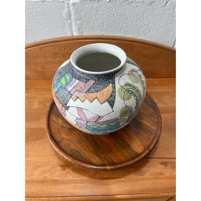 Postmodern Studio Pottery Vase, Textured Fat Lava Glaze Abstract Memphis Style For Sale - Image 11 of 11