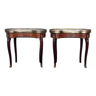 Pair of French Kidney Shape Nightstands Bedside Tables Louis Xvi, Circa 1910 For Sale