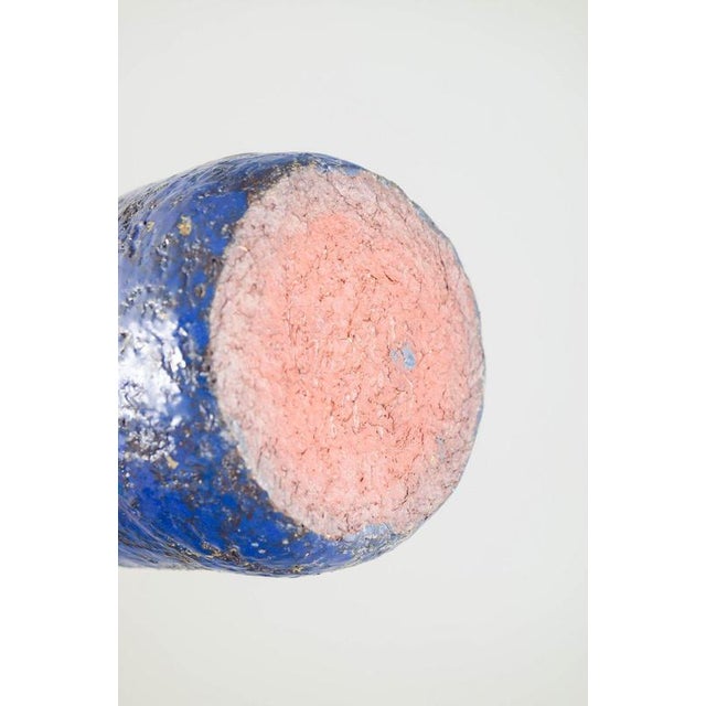 Tall European Blue and Orange Studio Ceramicist Vase, 1979 For Sale - Image 4 of 5