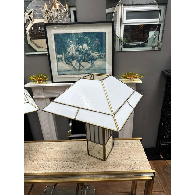 Large Brass and Opaque Glass Table Lamps in the style of Tiffany, 1970s, Set of 2 For Sale - Image 15 of 16