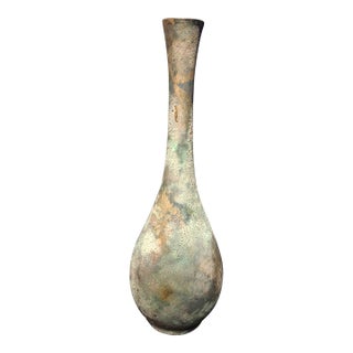 Minimalist Takaoka Vertigris Patina Bronze Ikebana 9" Bud Vase For Sale