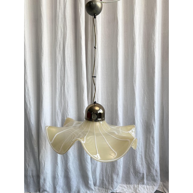 Beautiful cylinder shaped Murano glass handkerchief pendant, 1970s, Italy. A true Italian mid century with high-quality...