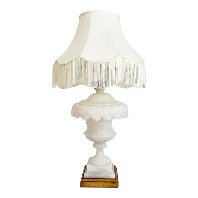 Oversize Italian Alabaster Urn Lamp & Original Shade For Sale