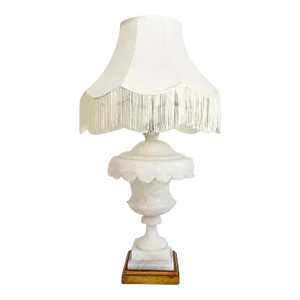 Oversize Italian Alabaster Urn Lamp & Original Shade