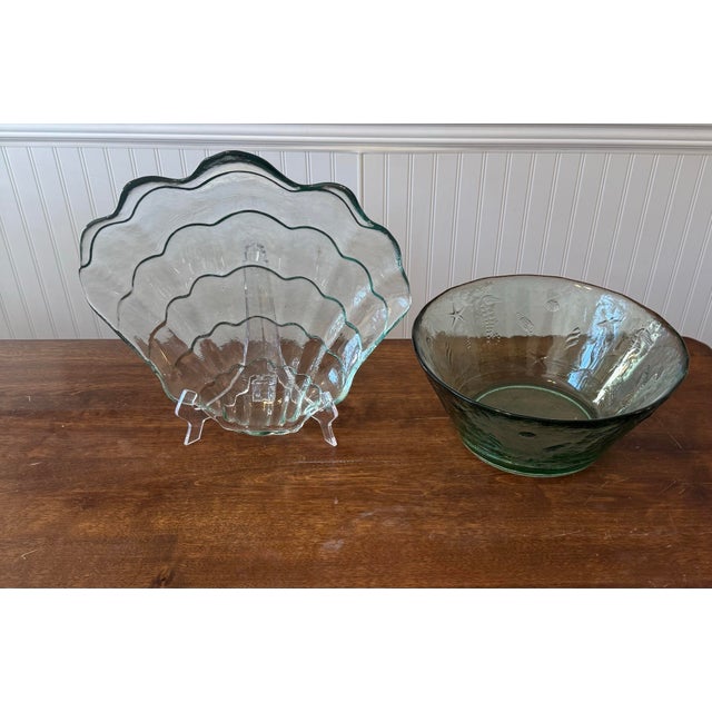 Teal Coastal Seashell Bowl With Shell Serving Tray For Sale - Image 8 of 12